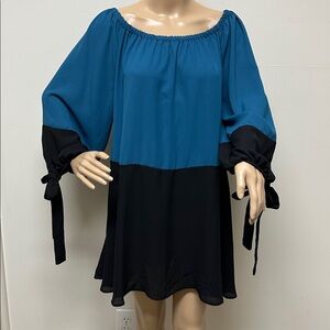 NWT Misia Teal Green & Black Mini Dress with Balloon Sleeves that Tie Size 2X